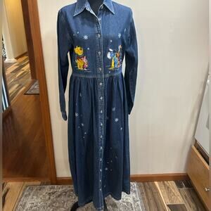 Vintage Disney Winter Jean Dress Winnie the Pooh Medium